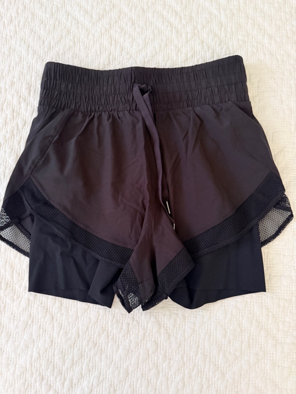 SPANX Black Mesh-Layer Athletic Shorts